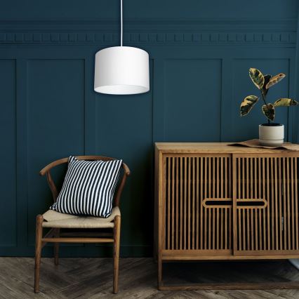 Ljuskrona med upphängningsrem ARDEN 1xE27/60W/230V diameter 25 cm vit