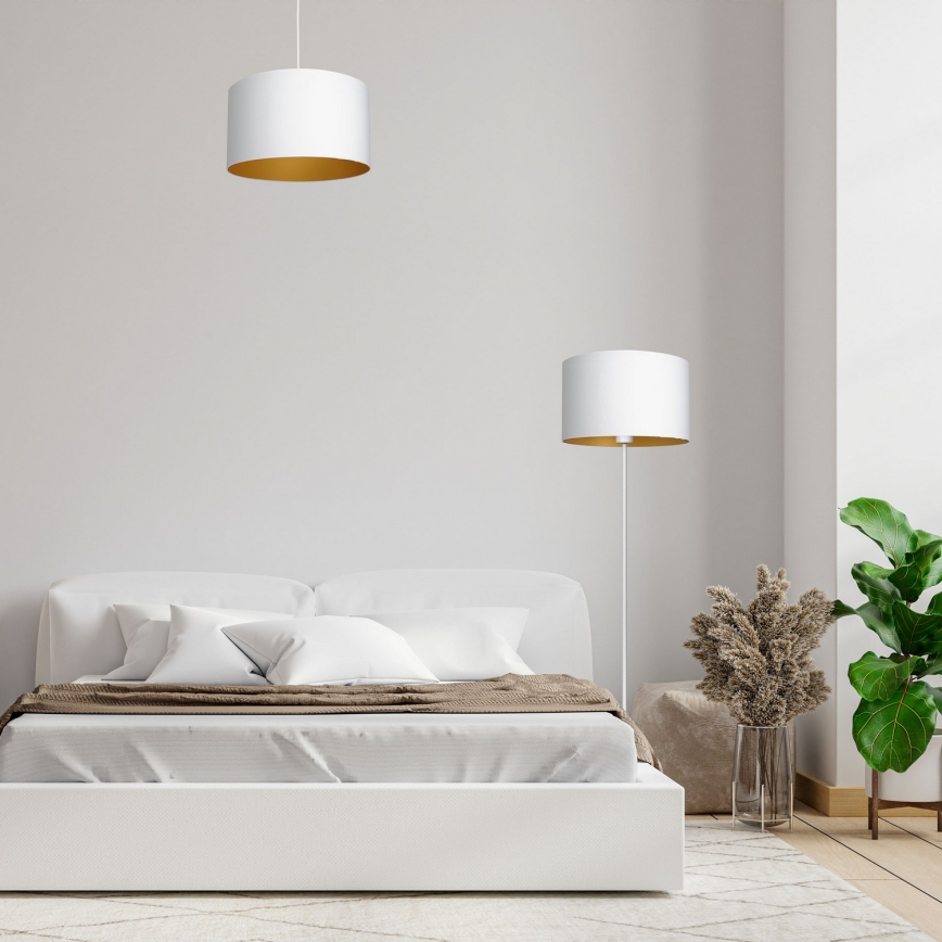Ljuskrona med upphängningsrem ARDEN 1xE27/60W/230V diameter 40 cm vit/gyllene