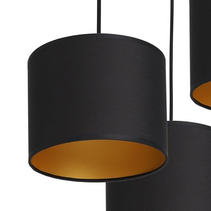 Ljuskrona med upphängningsrem ARDEN 3xE27/60W/230V svart/guld