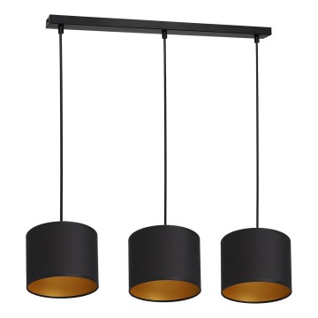 Ljuskrona med upphängningsrem ARDEN 3xE27/60W/230V svart/gyllene