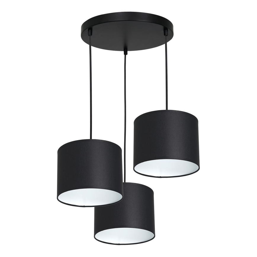 Ljuskrona med upphängningsrem ARDEN 3xE27/60W/230V svart/vit