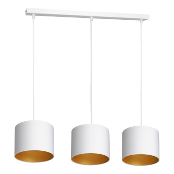 Ljuskrona med upphängningsrem ARDEN 3xE27/60W/230V vit/gyllene