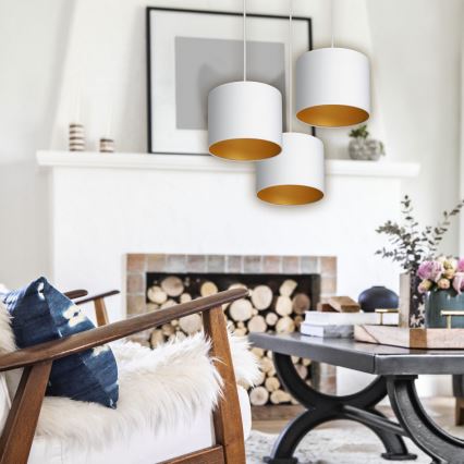 Ljuskrona med upphängningsrem ARDEN 3xE27/60W/230V vit/gyllene