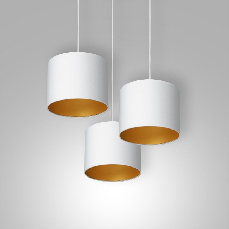 Ljuskrona med upphängningsrem ARDEN 3xE27/60W/230V vit/gyllene