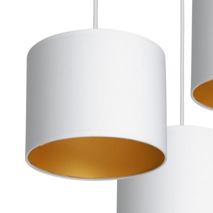 Ljuskrona med upphängningsrem ARDEN 3xE27/60W/230V vit/gyllene