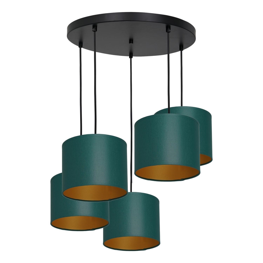 Ljuskrona med upphängningsrem ARDEN 5xE27/60W/230V grön/gyllene