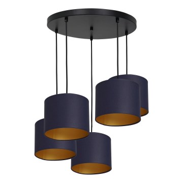 Ljuskrona med upphängningsrem ARDEN 5xE27/60W/230V lila/gyllene