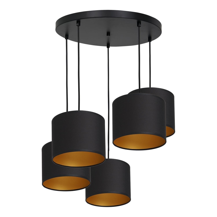Ljuskrona med upphängningsrem ARDEN 5xE27/60W/230V svart/gyllene