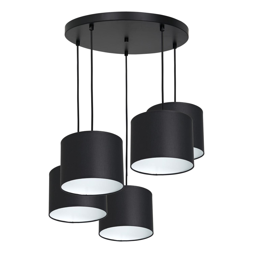 Ljuskrona med upphängningsrem ARDEN 5xE27/60W/230V svart/vit