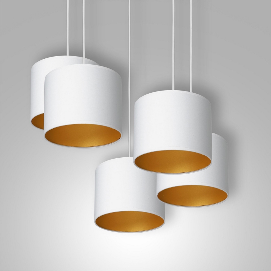 Ljuskrona med upphängningsrem ARDEN 5xE27/60W/230V vit/gyllene
