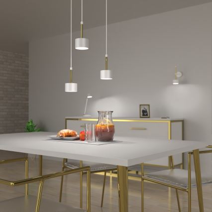 Ljuskrona med upphängningsrem ARENA 3xGX53/11W/230V vit/guld