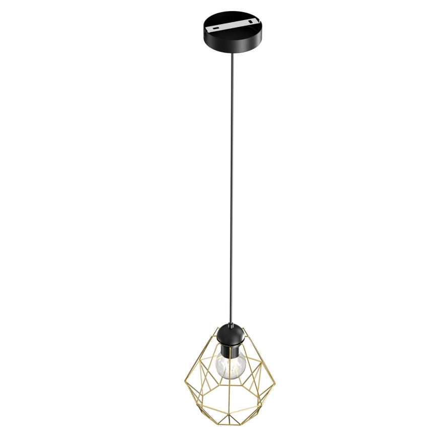 Ljuskrona med upphängningsrem BERGEN 1xE27/60W/230V svart/gyllene