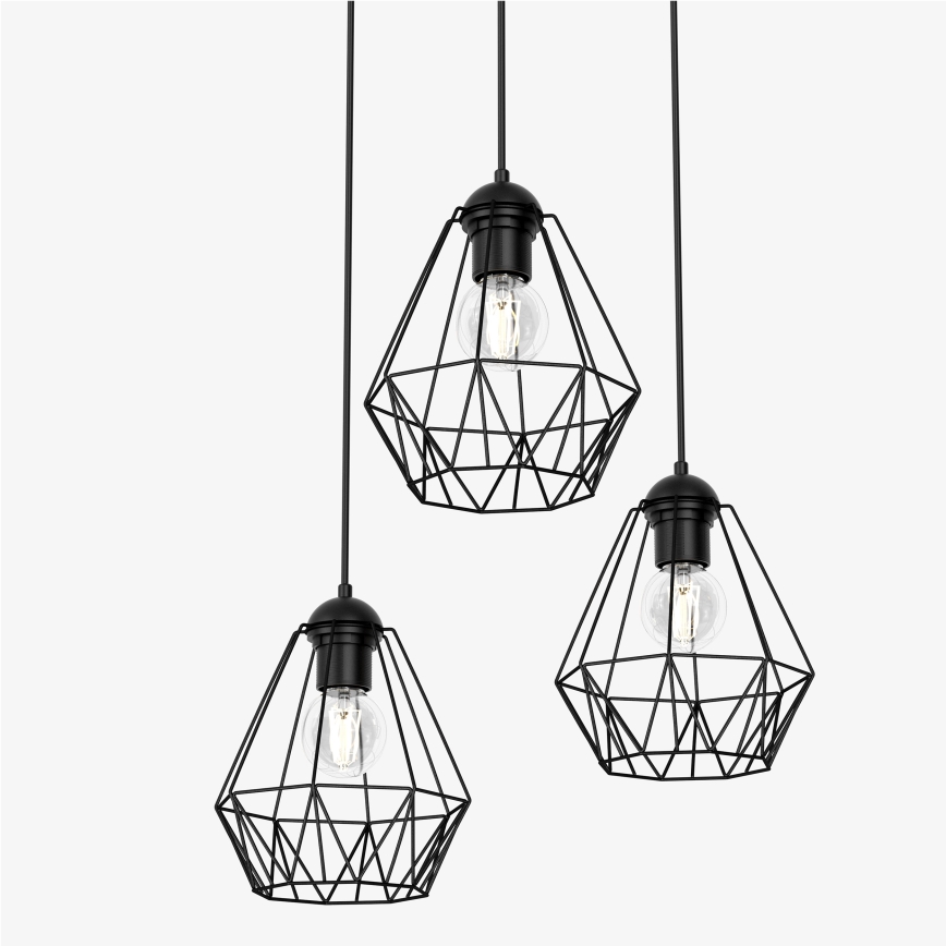 Ljuskrona med upphängningsrem BERGEN 3xE27/60W/230V svart