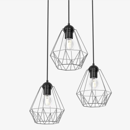 Ljuskrona med upphängningsrem BERGEN 3xE27/60W/230V svart/skinande krom