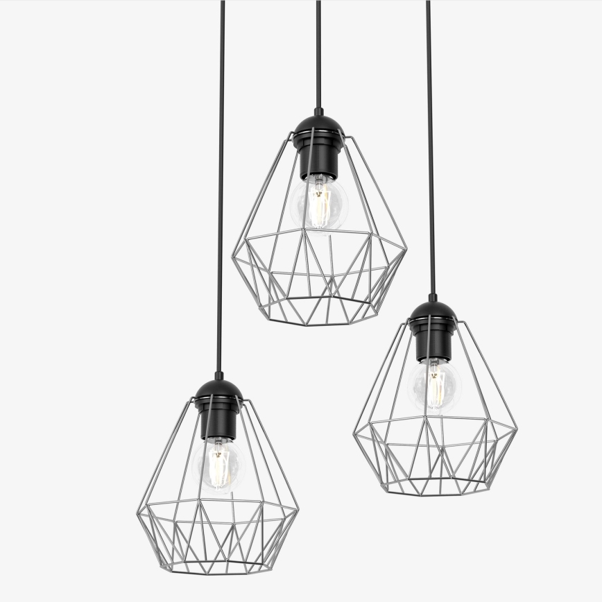 Ljuskrona med upphängningsrem BERGEN 3xE27/60W/230V svart/skinande krom