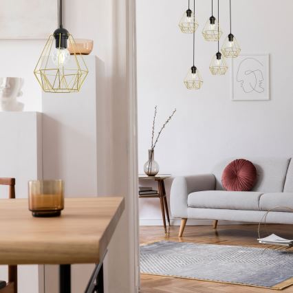 Ljuskrona med upphängningsrem BERGEN 5xE27/60W/230V svart/gyllene