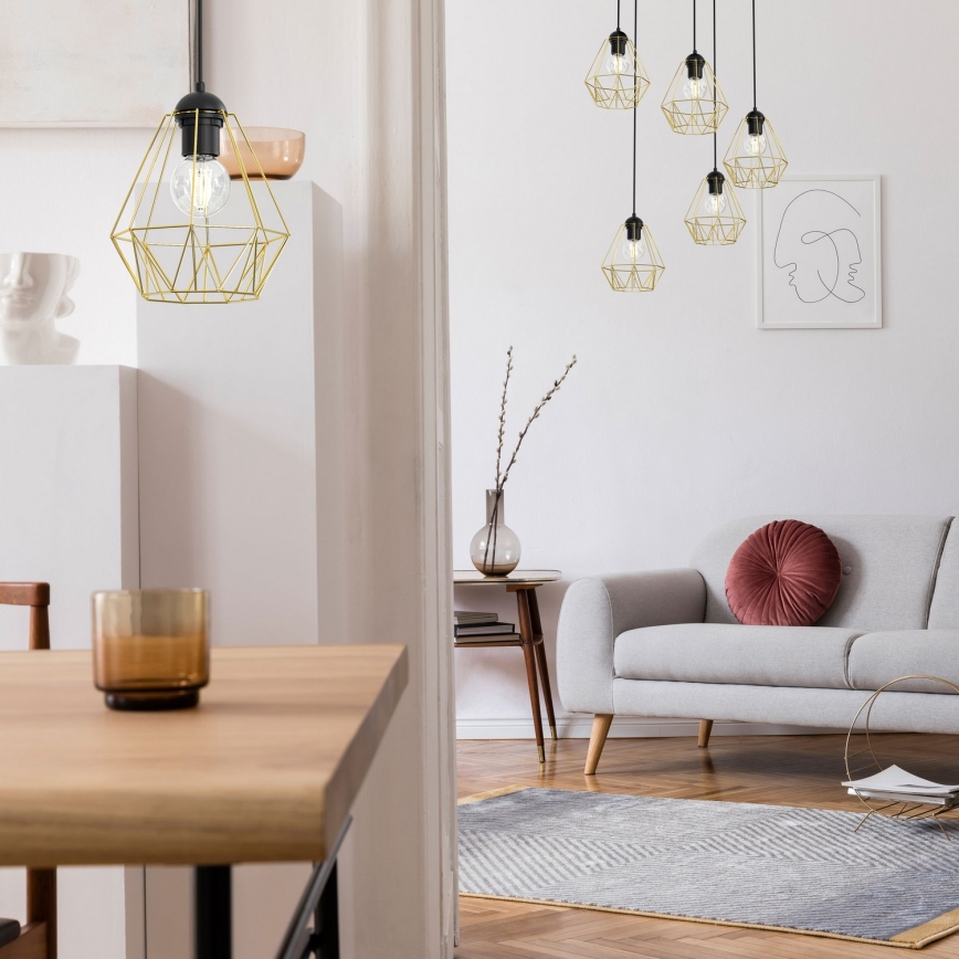 Ljuskrona med upphängningsrem BERGEN 5xE27/60W/230V svart/gyllene