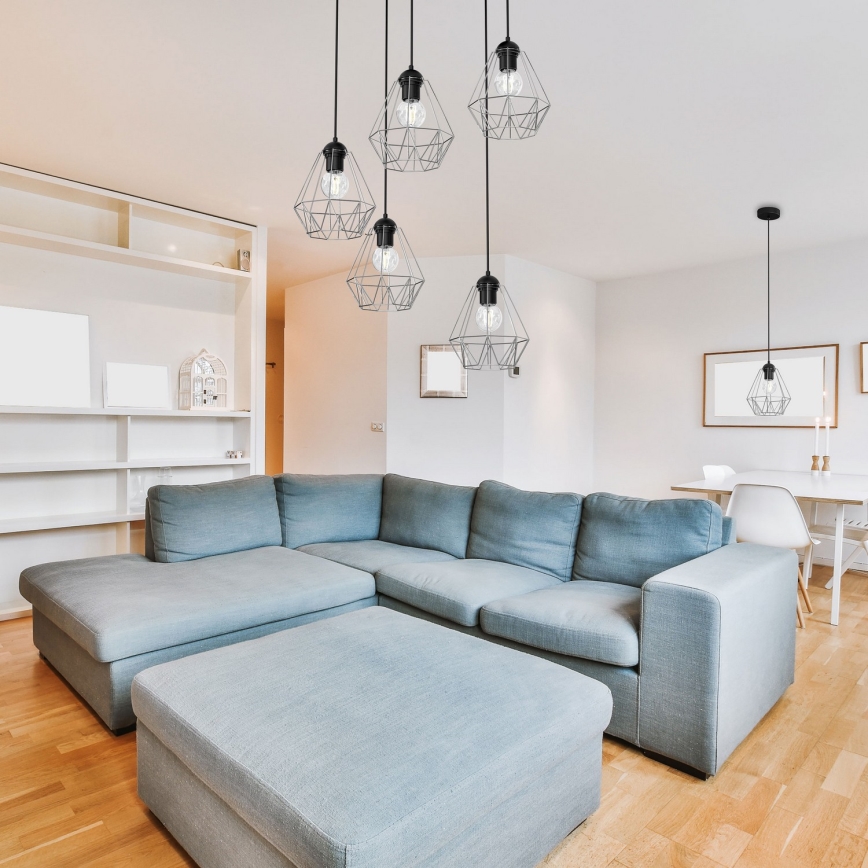 Ljuskrona med upphängningsrem BERGEN 5xE27/60W/230V svart/skinande krom