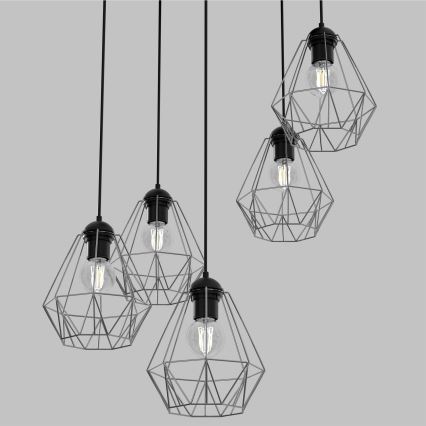 Ljuskrona med upphängningsrem BERGEN 5xE27/60W/230V svart/skinande krom