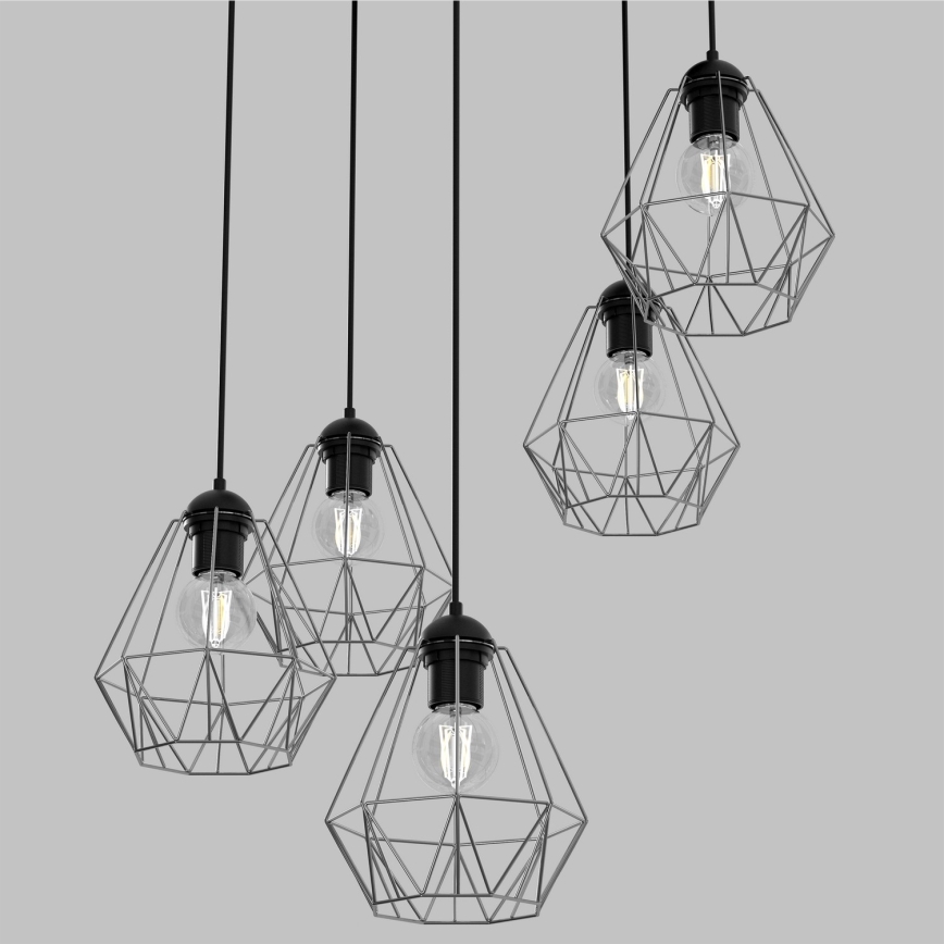 Ljuskrona med upphängningsrem BERGEN 5xE27/60W/230V svart/skinande krom