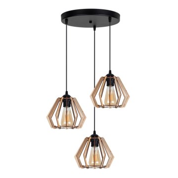 Ljuskrona med upphängningsrem  BERGO 3xE27/60W/230V svart 