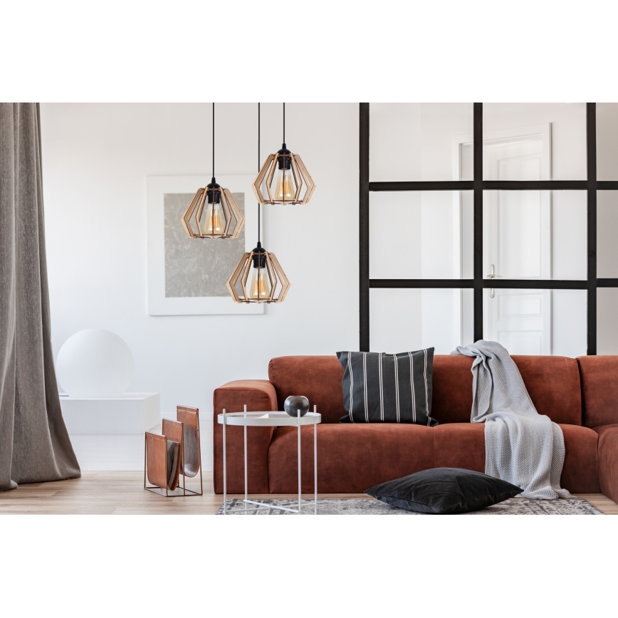 Ljuskrona med upphängningsrem  BERGO 3xE27/60W/230V svart 