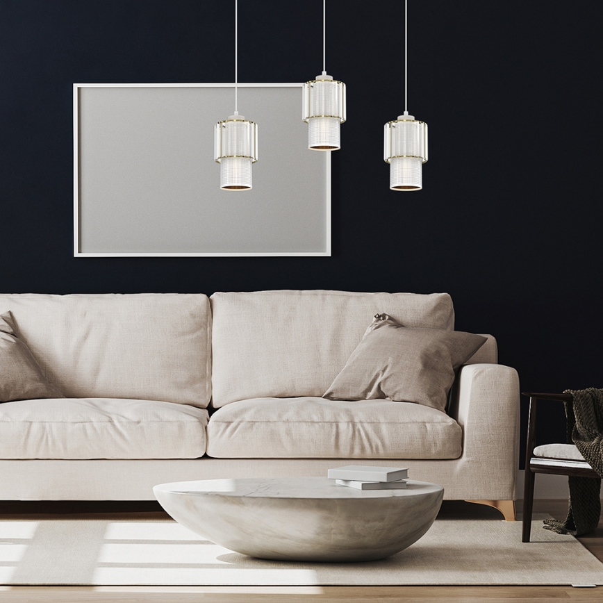 Ljuskrona med upphängningsrem BLANCO 3xE27/60W/230V vit