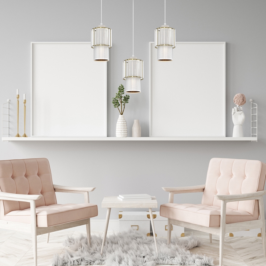 Ljuskrona med upphängningsrem BLANCO 3xE27/60W/230V vit