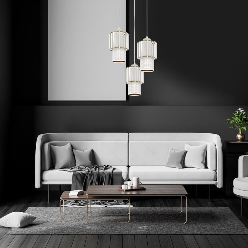 Ljuskrona med upphängningsrem BLANCO 3xE27/60W/230V vit
