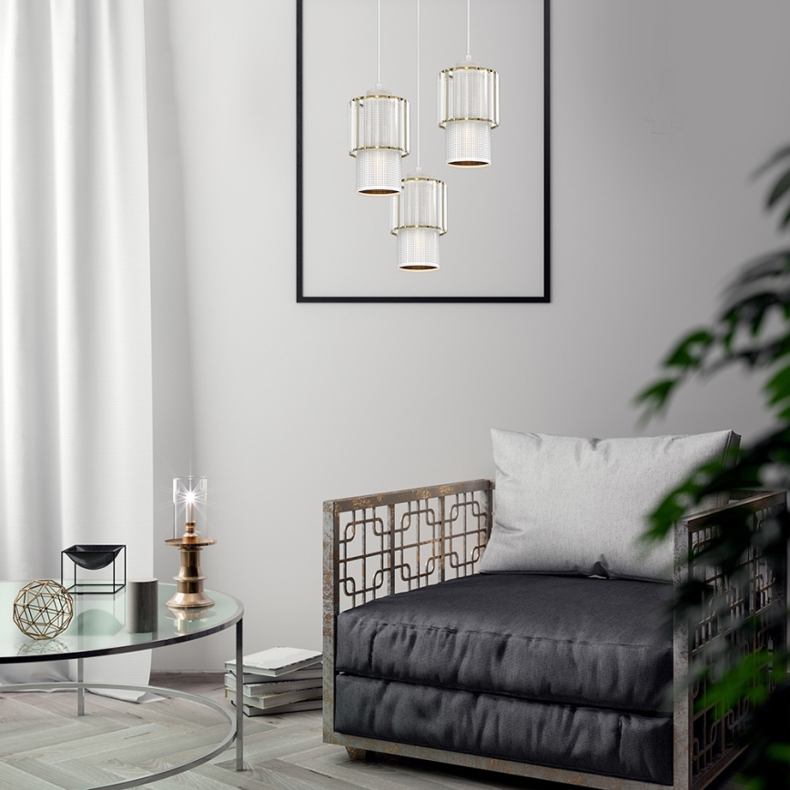 Ljuskrona med upphängningsrem BLANCO 3xE27/60W/230V vit