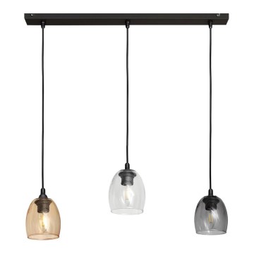 Ljuskrona med upphängningsrem BRILLANT 3xE27/15W/230V beige/genomskinlig/grå