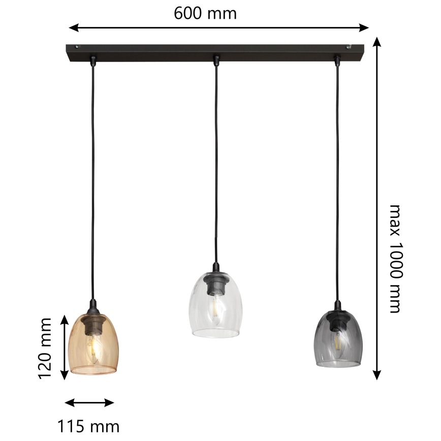Ljuskrona med upphängningsrem BRILLANT 3xE27/15W/230V beige/genomskinlig/grå