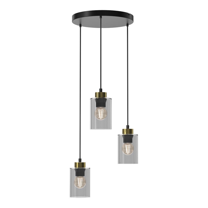 Ljuskrona med upphängningsrem CHIC 3xE27/60W/230V svart/grå