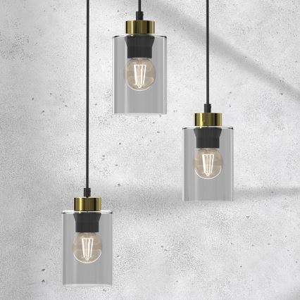 Ljuskrona med upphängningsrem CHIC 3xE27/60W/230V svart/grå