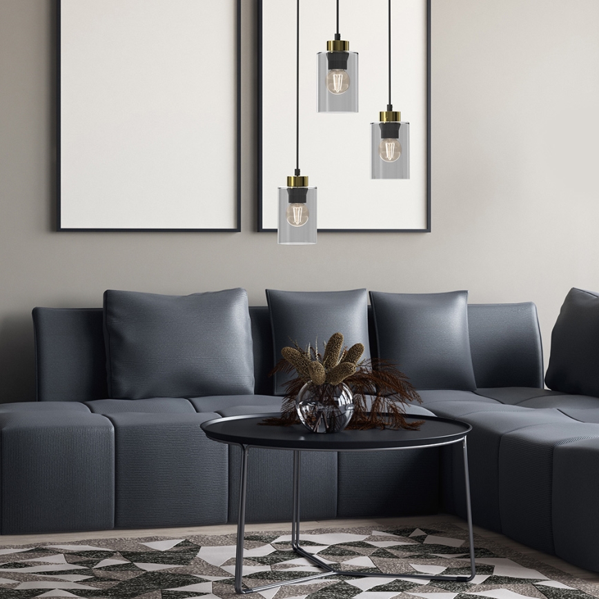 Ljuskrona med upphängningsrem CHIC 3xE27/60W/230V svart/grå