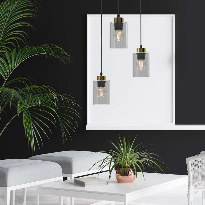 Ljuskrona med upphängningsrem CHIC 3xE27/60W/230V svart/grå