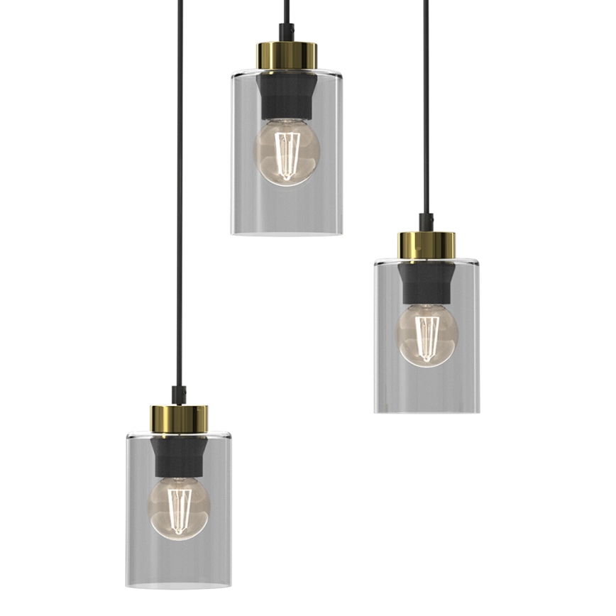 Ljuskrona med upphängningsrem CHIC 3xE27/60W/230V svart/grå