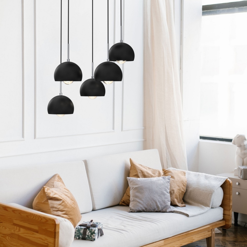 Ljuskrona med upphängningsrem COOL 5xE27/60W/230V svart