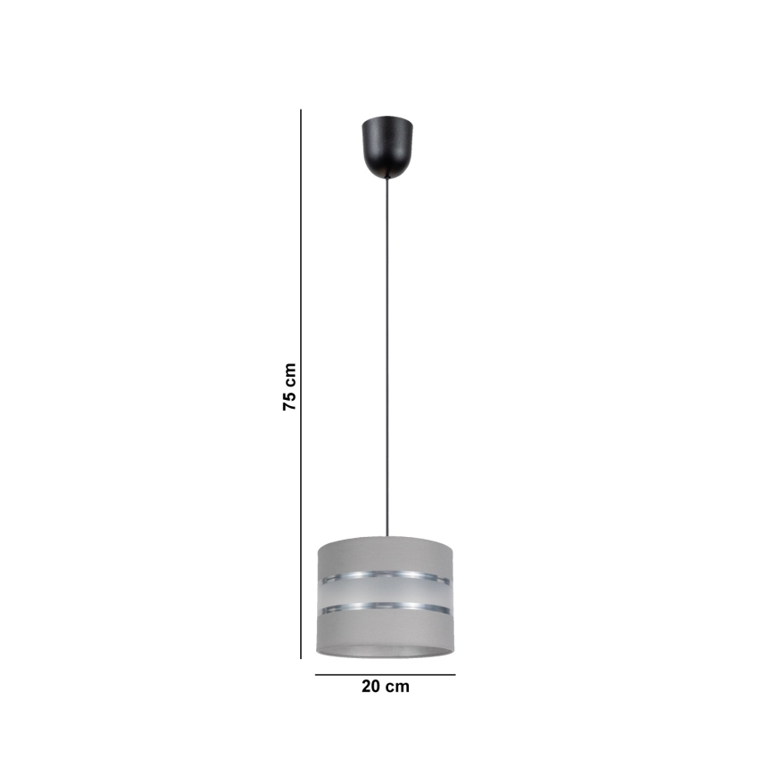 Ljuskrona med upphängningsrem CORAL 1xE27/60W/230V d. 20 cm grå