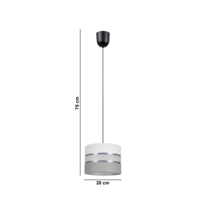Ljuskrona med upphängningsrem CORAL 1xE27/60W/230V d. 20 cm vit/grå