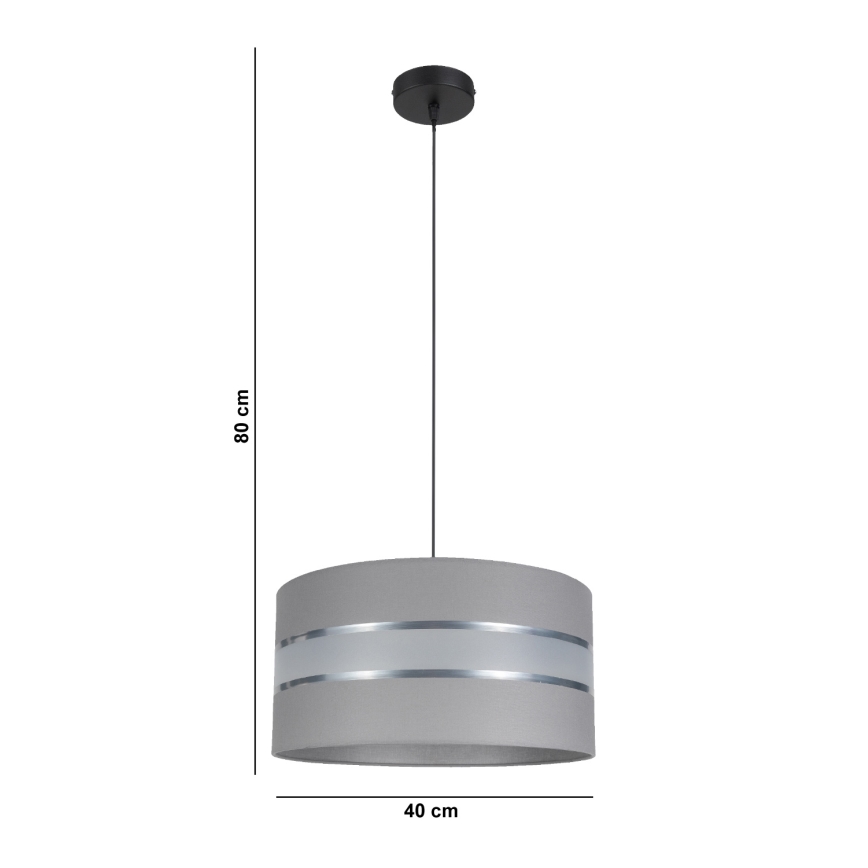 Ljuskrona med upphängningsrem CORAL 1xE27/60W/230V d. 40 cm grå