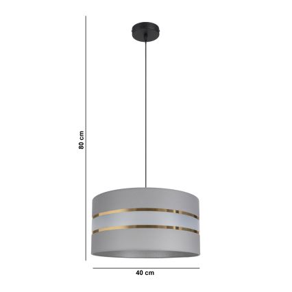 Ljuskrona med upphängningsrem CORAL 1xE27/60W/230V d. 40 cm grå