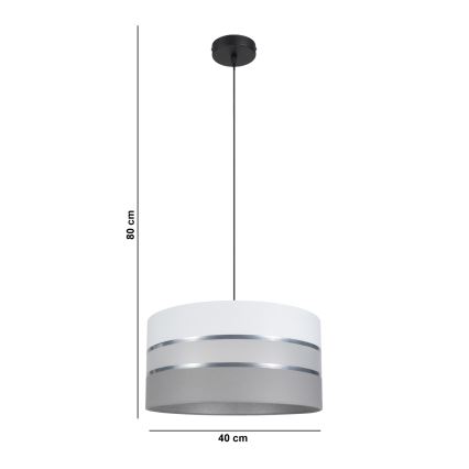 Ljuskrona med upphängningsrem CORAL 1xE27/60W/230V d. 40 cm vit/grå