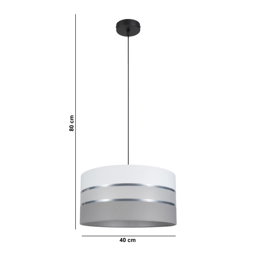 Ljuskrona med upphängningsrem CORAL 1xE27/60W/230V d. 40 cm vit/grå