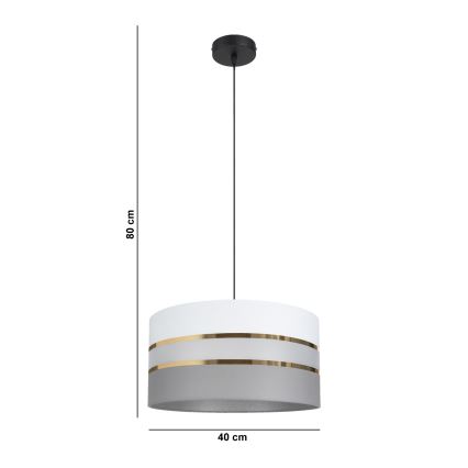 Ljuskrona med upphängningsrem CORAL 1xE27/60W/230V d. 40 cm vit/grå