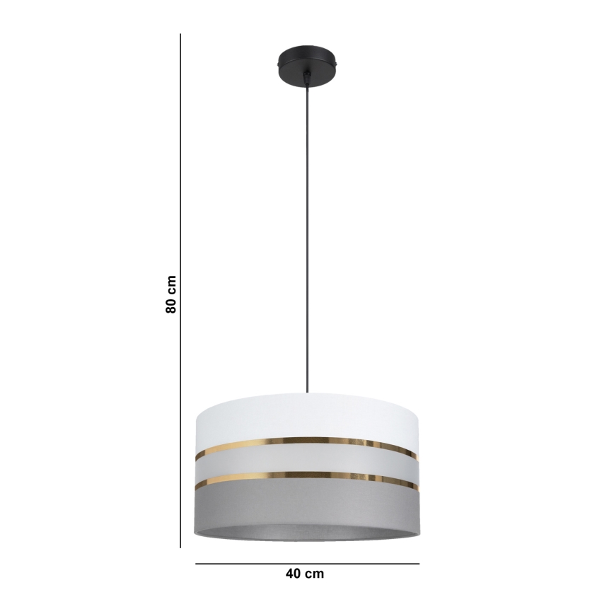 Ljuskrona med upphängningsrem CORAL 1xE27/60W/230V d. 40 cm vit/grå