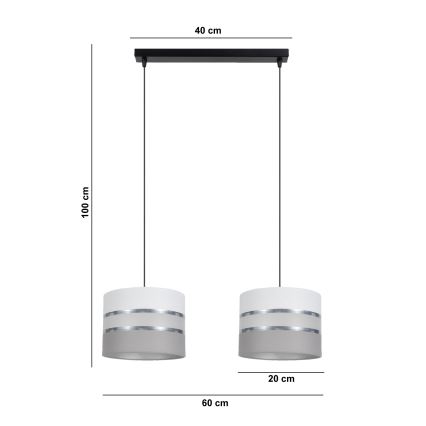 Ljuskrona med upphängningsrem CORAL 2xE27/60W/230V vit/grå