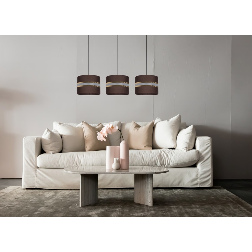 Ljuskrona med upphängningsrem CORAL 3xE27/60W/230V brun
