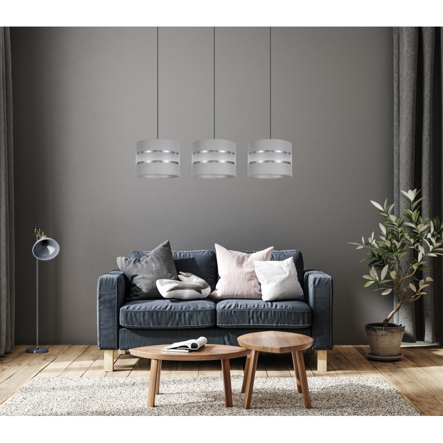 Ljuskrona med upphängningsrem CORAL 3xE27/60W/230V grå