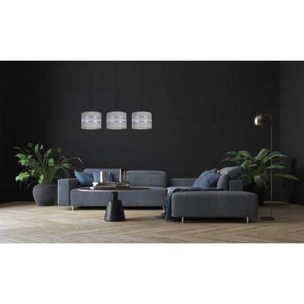 Ljuskrona med upphängningsrem CORAL 3xE27/60W/230V grå